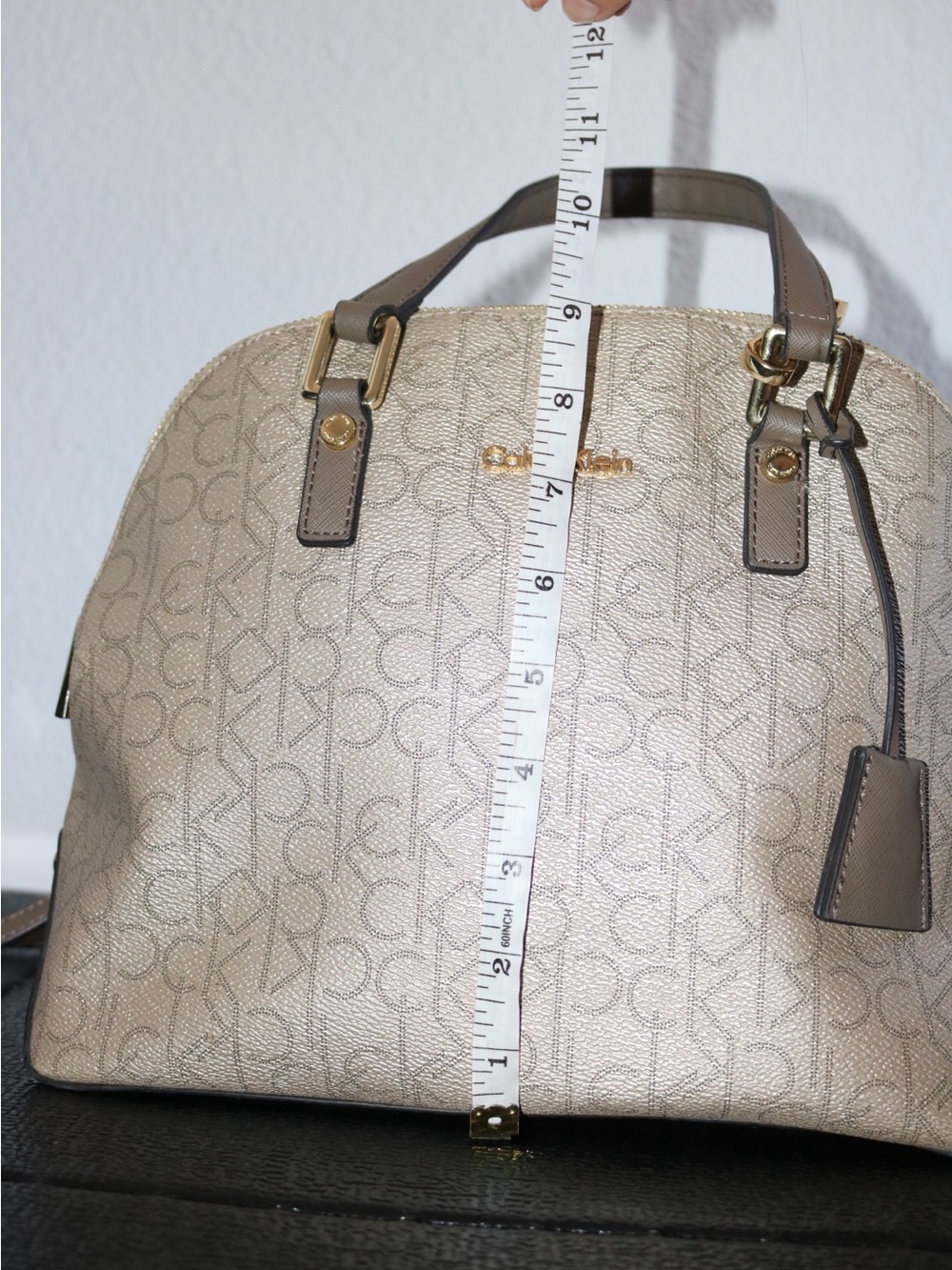 Calvin Klein Monogram Dome Satchel Crossbody Purse - Beige Taupe - Picture 2 of 16